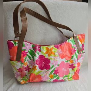 Elisabeth Arden Tropical Pink Hibiscus Floral Tote Bag